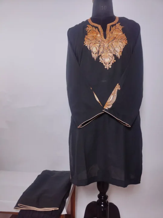 Black Kashmiri Yaseerah Botte Tilla Embroidery Co-ord Set in Summer Cool Cotton