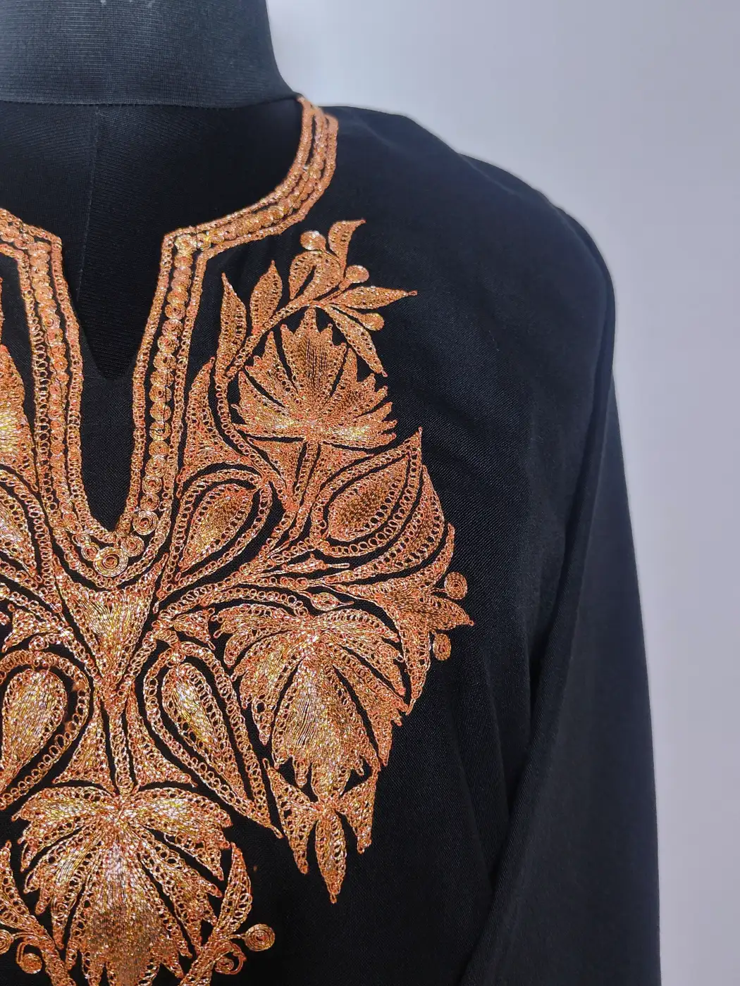 Black Kashmiri Yaseerah Botte Tilla Embroidery Co-ord Set in Summer Cool Cotton - Image 3