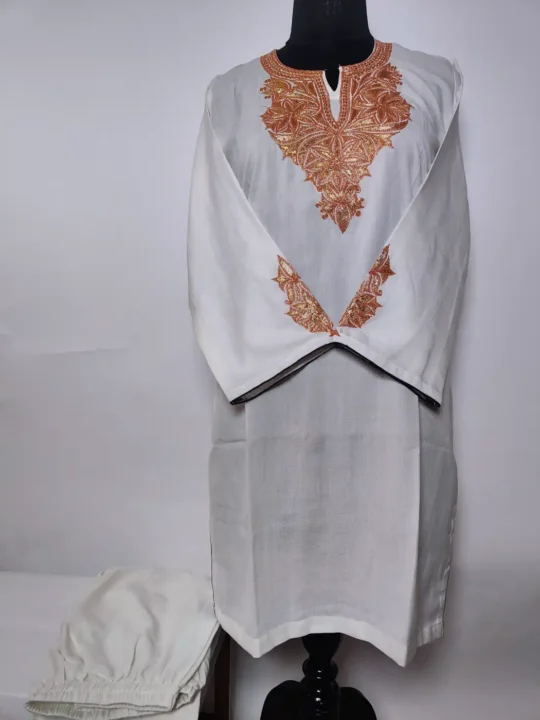 Botte Tilla Work White Co-ord Set in Summer Cool Cotton from Kashmir Nighat