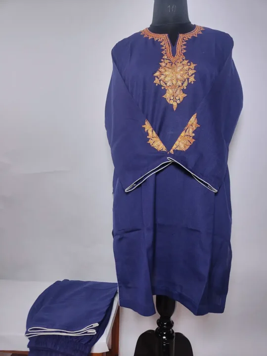 Dark Blue Kashmiri Botte Tilla Embroidery Co-ord Set in Summer Cool Cotton