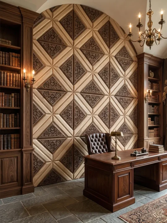 Mehfil Handmade Kashmiri Wooden Wall Tiles (12” x 12”) – Walnut & Pine Craftsmanship - Set of 10