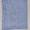 Sky Blue Check Mens Unstitched Fabric in Check Pure Linen Cotton Aaftab
