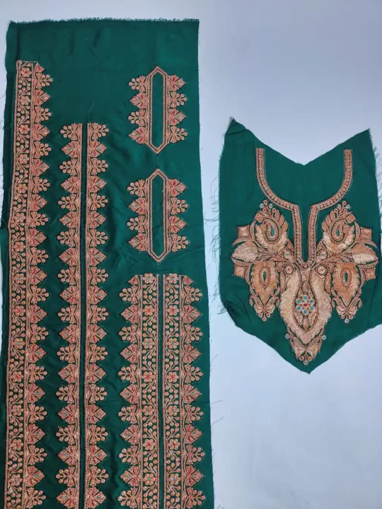 Kashmiri Dark Green Rafiq Patch Set with Tilla Embroidery - Pockets, Sleeves and Lace