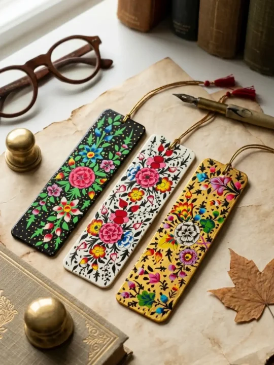 Set of 3 - Kashmiri Unique Handmade Bookmark with Floral Paper Machie Work | Zeenat-e-Kitaab
