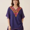 Dark Blue Summer Cool Cotton Mini Kashmiri Kaftan Top  with Aari Work