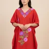 Kashmiri Maroon Short Crush Cotton Kaftan with Aari Embroidery