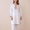 White Kashmiri Botte Tilla Co-ord Set in Summer Cool Cotton
