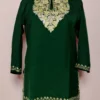Dark Green Kashmiri Short Summer Cool Cotton Kurti with Rabeena Aari Embroidery