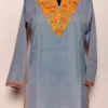 Kashmiri Grey Short Summer Cool Cotton Kurti with Aari Embroidery Mahveen