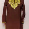 Brown Kashmiri Short Summer Cool Cotton Rukhsar Kurti with Aari Embroidery
