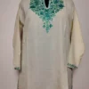 Tabassum Kashmiri Short White Summer Cool Cotton Kurti with Aari Embroidery