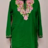 Short Kashmiri Huma Green Summer Cool Cotton Kurti with Aari Embroidery