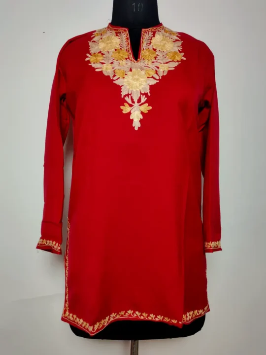 Nurain Short Kashmiri Maroon Summer Cool Cotton Kurti with Aari Embroidery