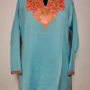 Yasmeen Short Kashmiri Blue Summer Cool Cotton Kurti with Aari Embroidery