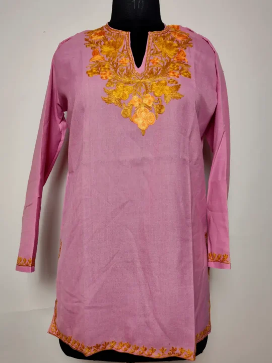 Light Purple Short Kashmiri Skoon Summer Cool Cotton Kurti with Aari Embroidery