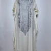 Kashmiri Mehreen Long Crush Cotton Kaftan in White with Aari Embroidery