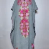 Shahistah Kashmiri Long Crush Cotton Kaftan in Grey with Aari Embroidery