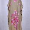 Beige Kashmiri Ruqiyah Long Kaftan in Crush Cotton with Aari Embroidery