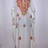 White Kashmiri Long Kaftan Mehr in Crush Cotton with Aari Embroidery