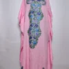 Kashmiri Long Kaftan in Pink Crush Cotton with Aari Embroidery Rubab