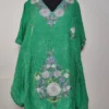 Crush Cotton Green Kashmiri Short Kaftan with Aari Embroidery - Mehrunisa