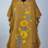 Brown Kashmiri Short Crush Cotton Kaftan with Aari Embroidery Rubab