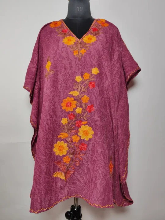 Kashmiri Purple Short Crush Cotton Kaftan with Shabnum Aari Embroidery
