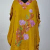 Mustard Kashmiri Short Crush Cotton Kaftan Gulban with Aari Embroidery