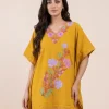Mustard Kashmiri Short Crush Cotton Kaftan Gulban with Aari Embroidery