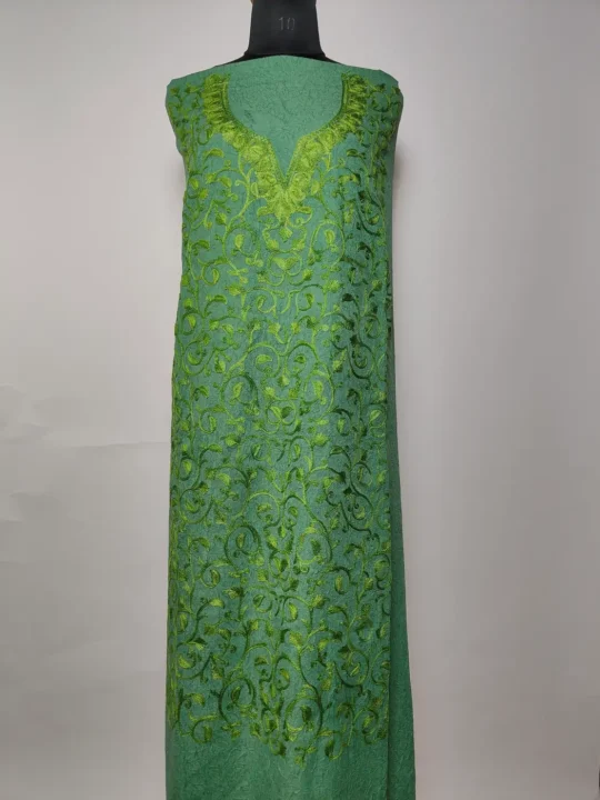 Kashmiri 2pc Sea Green Suit in Crush Cotton with Badam Jaal Shehzad Aari Embroidery