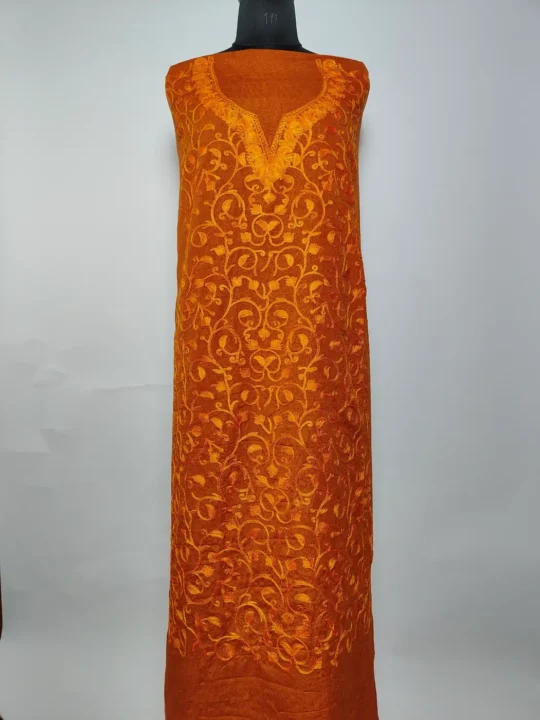 2pc Ferozan Kashmiri Suit in Crush Cotton with Badam Jaal Aari Embroidery