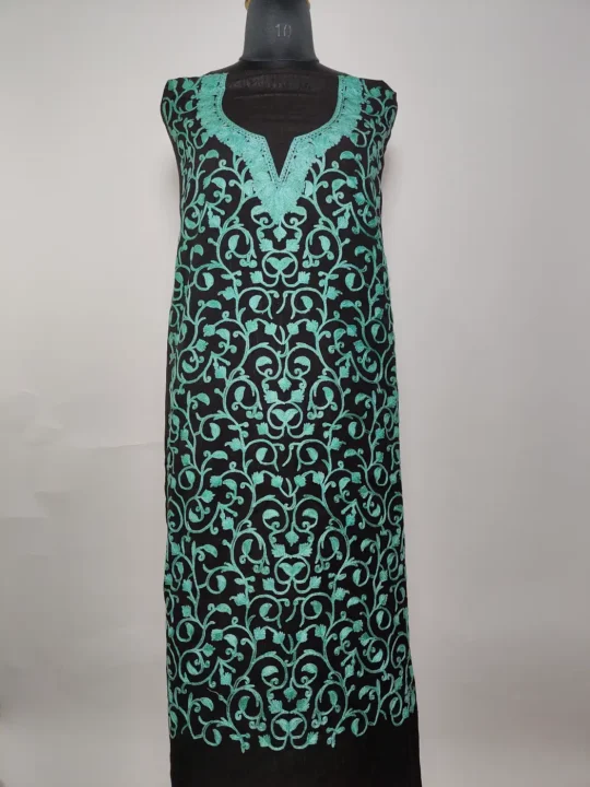 2pc Ferozan Black Kashmiri Suit in Crush Cotton with Badam Jaal Aari Embroidery