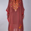Long Mehfooz Kashmiri Georgette Kaftan in Brown | Aari Embroidery