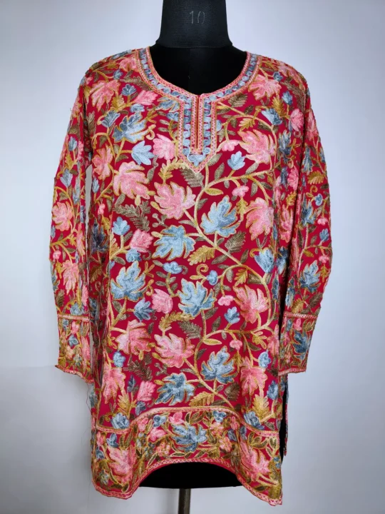 Pink Kashmiri Georgette Short Kurti with Chinari Aari Embroidery Afreen
