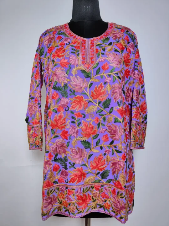 Kashmiri Georgette Short Kurti in Purple with Inaya Chinari Aari Embroidery