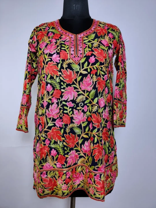 Dark Blue Georgette Short Kurti with Kashmiri  Zainab Chinari Aari Embroidery