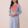 Grey Kashmiri Long Cotton Kurti with Aari Embroidery