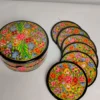 Kashmiri Floral Round Coaster Box with Paper Machie Work Naqsh