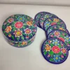 Kashmiri Floral Round Coaster Box with Mahakari Paper Machie Work