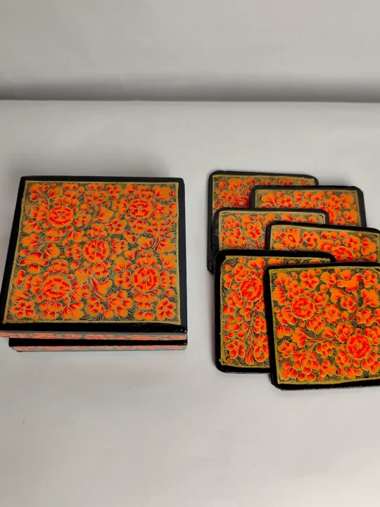 Zarnigar Kashmiri Square Coaster Box with Paper Machie Work