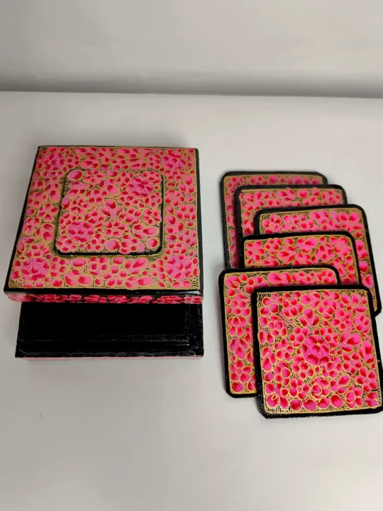 Abkar Kashmiri Square Coaster Box with Paper Machie Work