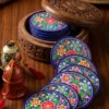 Kashmiri Coaster Box with Paper Machie Work | Floral Round