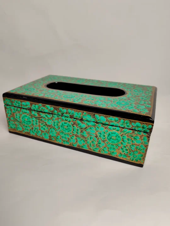 Naqshdaar Kashmiri Black Paper Machie Floral Tissue Box