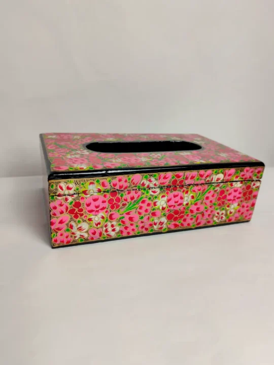 Kashmiri Gulkar Tissue Box with Floral Paper Machie Work