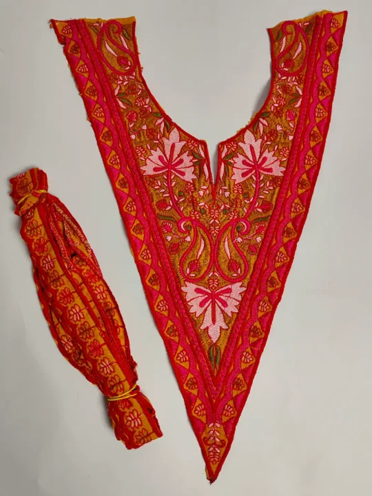 Kashmiri V Shape Mustard Naqshband Patch with Lace | Sozni Embroidery