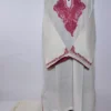 White Kashmiri Summer Cool Cotton Kurti Set With Hand Sozni Embroidery