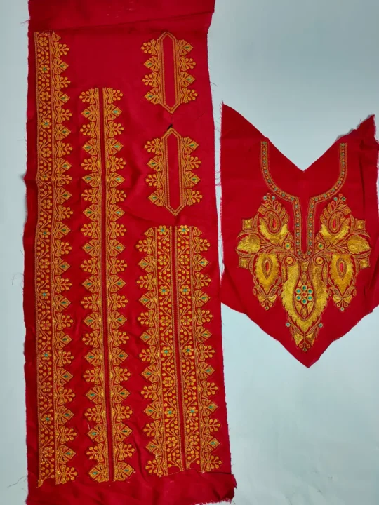 Roshan Gul Maroon Patch Set with Kashmiri Golden Tilla Embroidery - Pockets, Sleeves, and Lace
