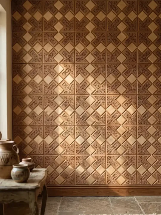 Shahi Handmade Kashmiri Wooden Wall Tiles (12” x 12”) – Walnut & Pine Craftsmanship - Set of 10