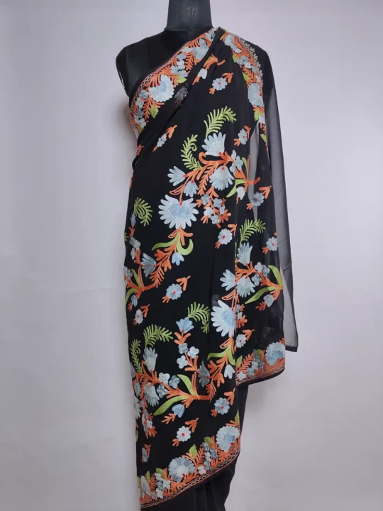 Kashmiri Black Georgette Saree with Aari Work