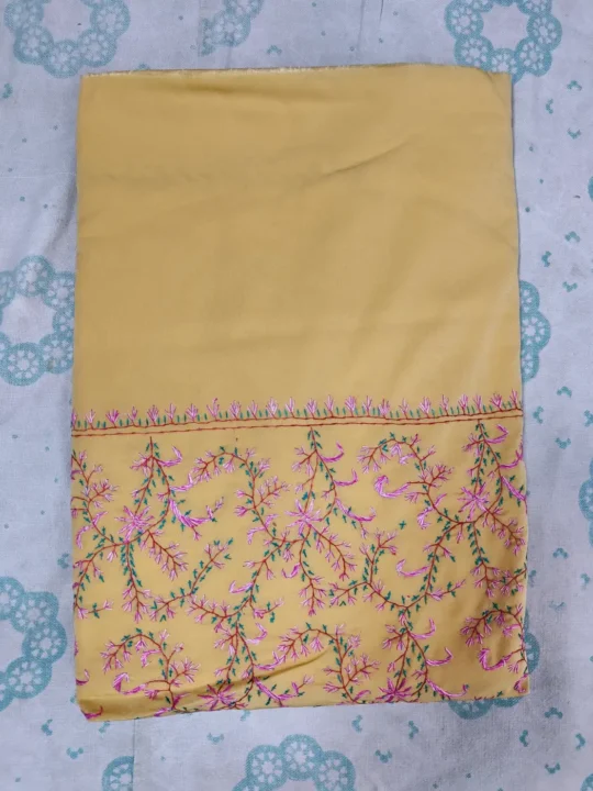 Noor Yellow Kashmiri Saree in Crepe with Hand Sozni Embroidery